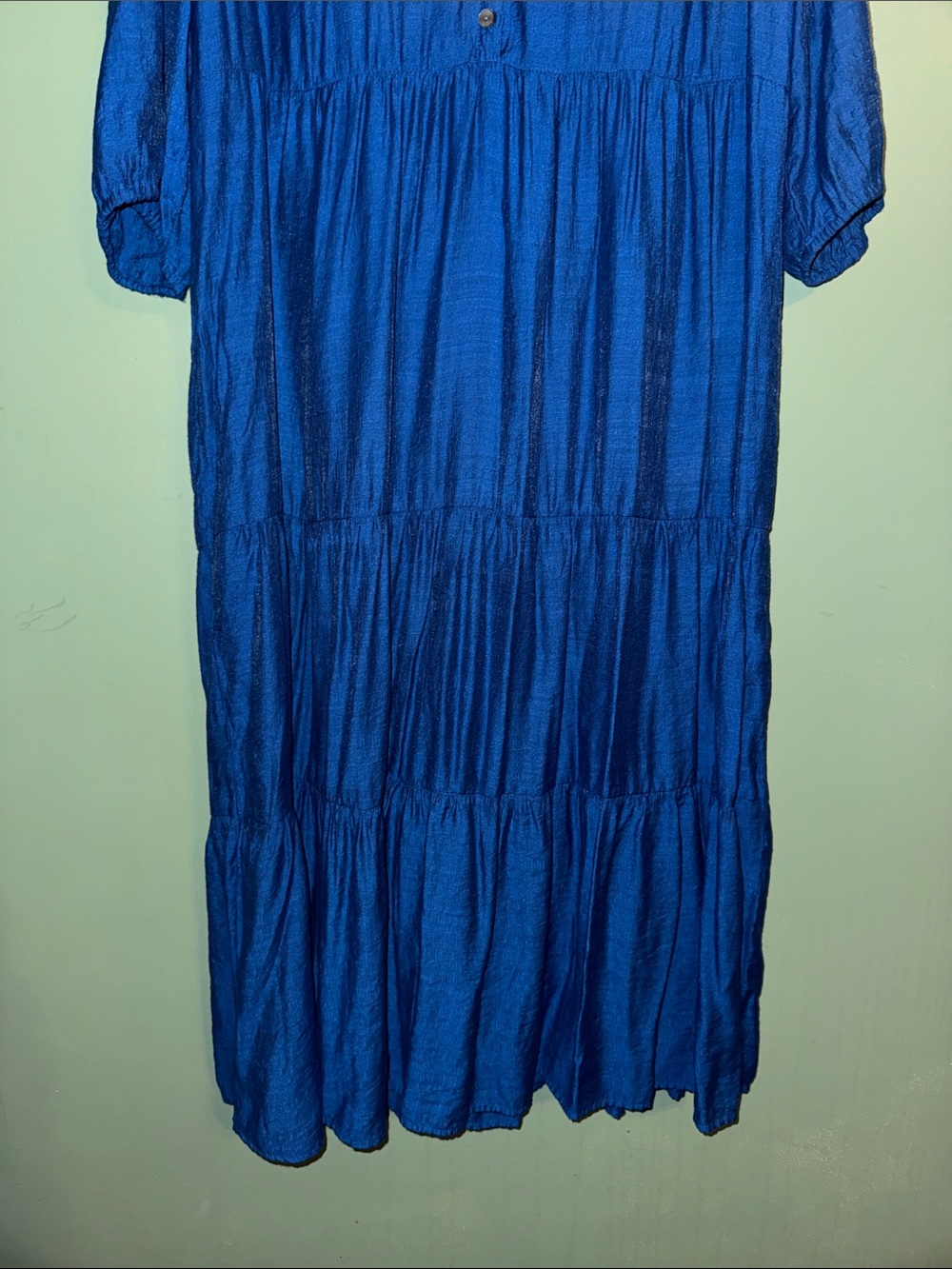 J. Jill Ruffled Neckline Tiered Maxi Dress 1/2 Sleeve Blue Ruffle Neckline Sz LP - Picture 7 of 8